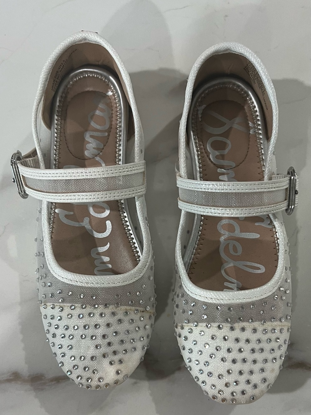 Sam Edelman Girls White Embellished Mary Jane Shoes